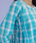 Women's Pret Yarn Dyed Embroidered Blue A-Line Shirt